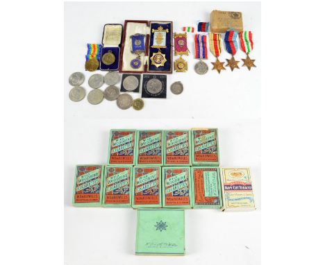 A 1914-18 victory medal awarded to '24331 PTE W. SNAPE.K.S.L.I.', a small collection of WWII medals comprising a 1939- 1945 W