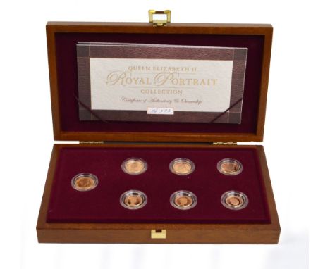 A cased Queen Elizabeth II Royal Portrait Collection gold proof seven coin sovereign set, comprising four sovereigns (1959, 1