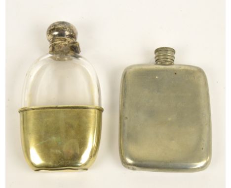 JAMES DIXON & SON; a George V hallmarked silver topped screw cap clear glass hip flask, Sheffield 1929, with associated elect