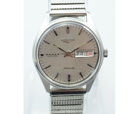 LONGINES; a gentleman's vintage stainless steel Admiral automatic day/date wristwatch with case no. 15 150950, diameter exclu
