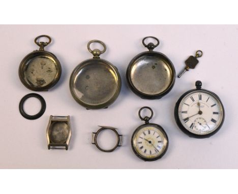 A hallmarked silver manual wind open face pocket watch, the white enamel dial set with Roman numerals and subsidiary seconds 