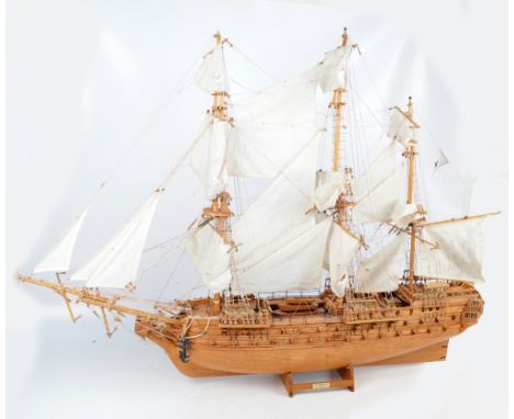 A rigged and masted model of 'Superbe 1784', length 110cm, height with stand 86cm.