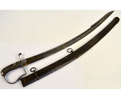 A 1796 pattern Light Cavalry Officer's sword with shagreen wire grip, plain knuckle guard and engraved blade inscribed 'Brand