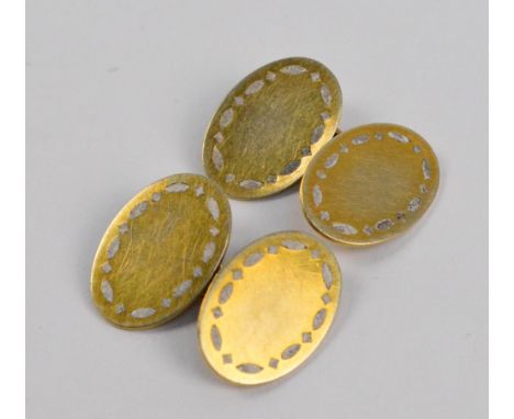 A pair of 9ct yellow gold oval and enamel decorated cufflinks, hallmarked for Birmingham 1925, approx 6.3g.
