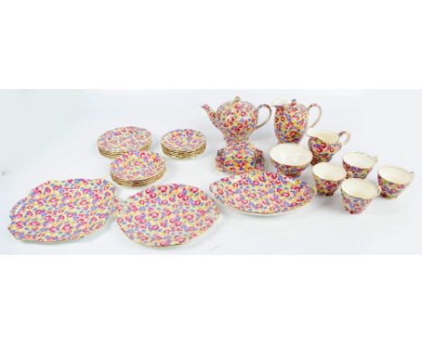 A quantity of Royal Winton Grimwades teaware in 'Royalty' pattern, no.3079 a floral chintz pattern with gilt to rims and hand