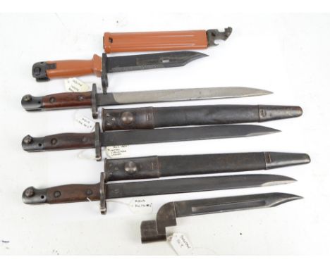 Four Indian bayonets; INSAS, NOL. Mk model II, No.1 MkII Metal Industries Lahore and No.1 MkII, also a Pakistani No.9 bayonet