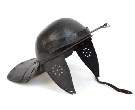 A Victorian reproduction lobster pot helmet.