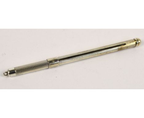 WILLIAM H MANTON; an Elizabeth II hallmarked silver engine turned decorated swizzle stick, length 8cm, approx 0.2ozt.