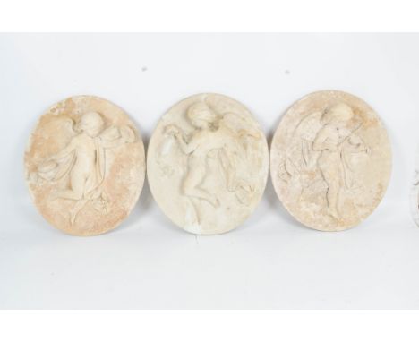 Three oval plaster plaques of musical child angels in relief, each approx height 41cm (one af).   CONDITION REPORT:  One ange