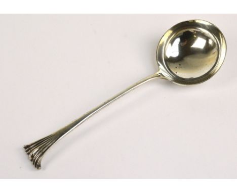 THOMAS BRADBURY & SONS LTD; a George V hallmarked silver Onslow pattern soup ladle with circular bowl, Sheffield 1913, length