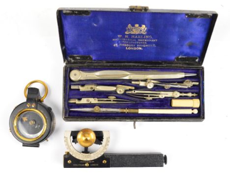 J. H. STEWARD LTD OF 406, STRAND, LONDON; a leather cased klinometer with silvered gauge, spirit level and square sectioned b