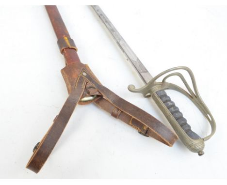 A George V Royal Artillery officer's dress sword, shagreen and wire work grip with pierced knuckle guard, engraved blade and 