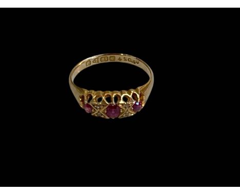 Ruby and diamond 18 carat gold ring, hallmarked Chester 1902, size L/M.