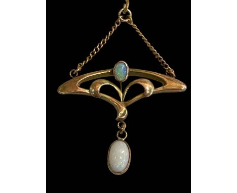 Art Nouveau gold and opal pendant, formerly a brooch, 3.5cm across.
