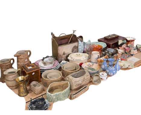 Collection of Royal Doulton toby jugs, Goebel figurines, Wedgwood Blue Jasperware, metalwares, etc.