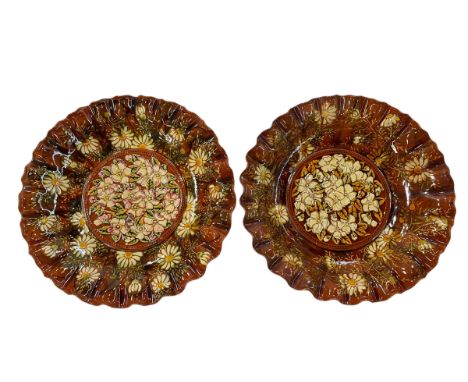 Pair of large Linthorpe Pottery dishes, pattern number 1315, 38cm.