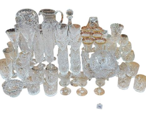 Collection of assorted glassware including vases, jug, Webb decanter, etc.