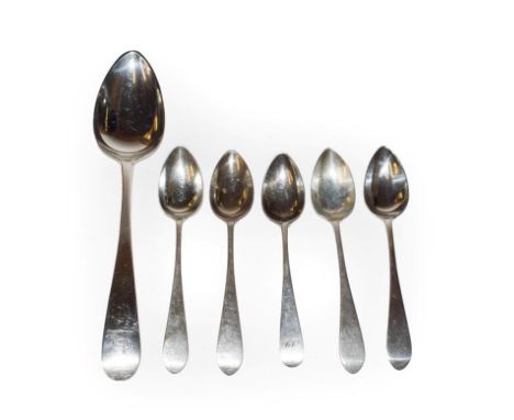 A collection of George III Scottish silver flatware, comprising: a set of four Pointed Old English pattern teaspoons, by Alex