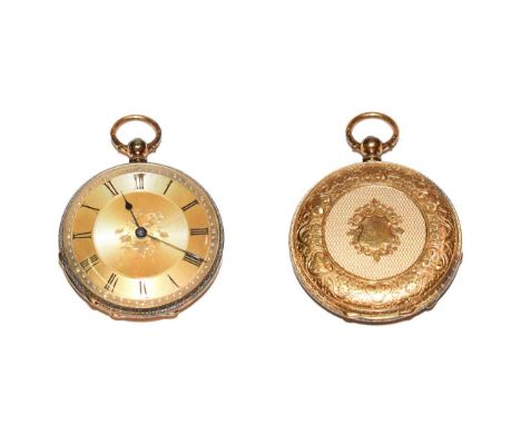 A Continental yellow metal engine turned pocket watch stamped 18k, gross weight 40.8 grams