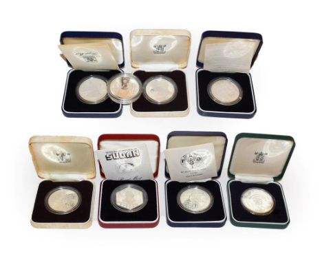 A collection of 8 x One Ounce Silver Proof Coins consisting of: Elizabeth II, silver proof twenty five pence crown. Obv: Seco