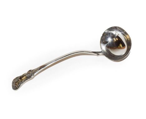 A Victorian silver soup-ladle, by John Walton, Newcastle, 1855, single struck King's pattern, engraved with an initials, 33cm