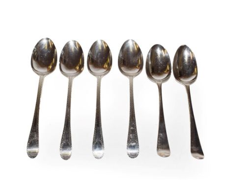 A set of four George III silver table-spoons and a pair of George III silver table-spoons, by Hester Bateman, London, the fir