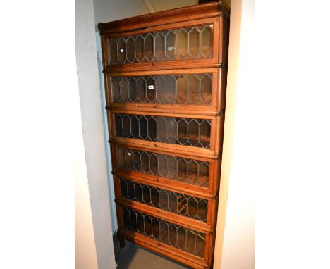 Early 20th Century Globe Wernicke oak and leaded glass six section bookcase