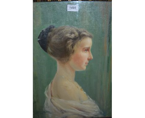 William Norris, head and shoulder portrait on canvas board of a young lady and another of an elderly lady, both signed and fr