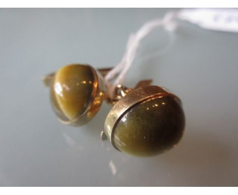 Pair of 9ct gold tigers eye set cufflinks