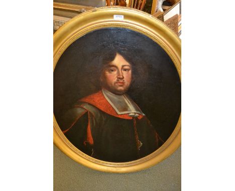 17th / 18th Century Dutch oval oil on canvas, half length portrait of a gentleman, unsigned (re-lined), gilt framed, 33ins x 