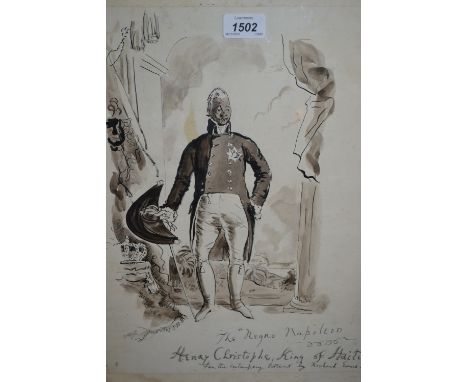 Cecil Beaton, ink and monochrome wash, entitled ' The Negro and Napoleon ', Henry Christoff, King of Haiti from the contempor