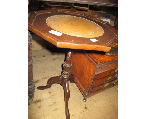 Mahogany column torchere with tripod base, standard lamp, carved table lamp and a wine table