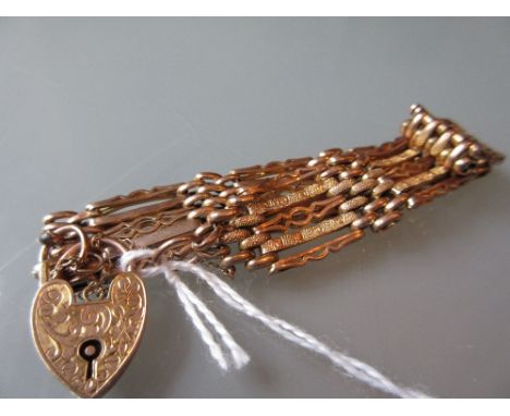9ct Rose gold gate link bracelet with padlock clasp and engraved decoration