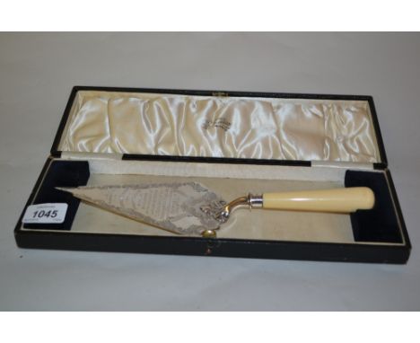 Late Victorian silver and ivory presentation trowel in a fitted case