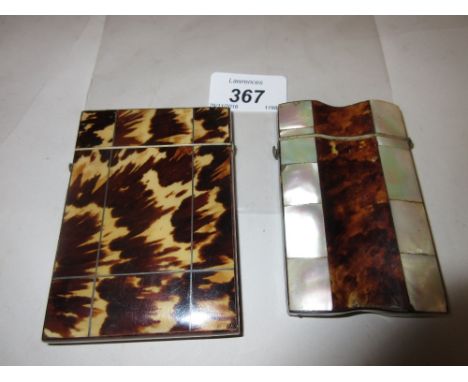 19th Century tortoiseshell visiting card case and a similar mother of pearl and tortoiseshell visiting card case