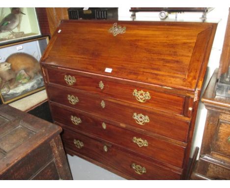 George III mahogany bureau, the fall front enclosing a fitted interior above four graduated drawers on bracket feet