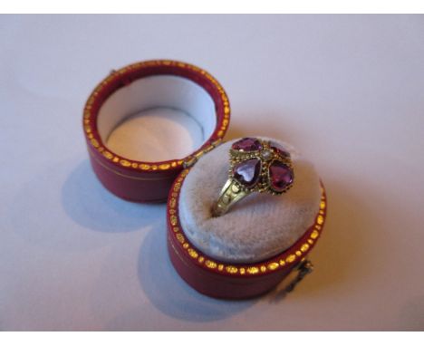 Antique amethyst and seed pearl set gold ring