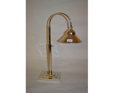 Art Deco style adjustable nickel plated desk lamp on rectangular stepped base