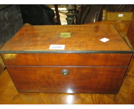19th Century mahogany rectangular tea caddy, the hinged cover enclosing a fitted interior with blending bowl