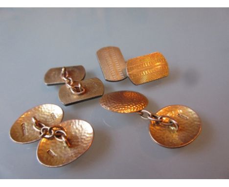 Pair of gold back and front cufflinks, together with a pair of 9ct gold cufflinks