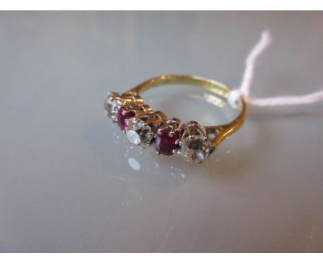 18ct Yellow gold five stone ruby and diamond ring