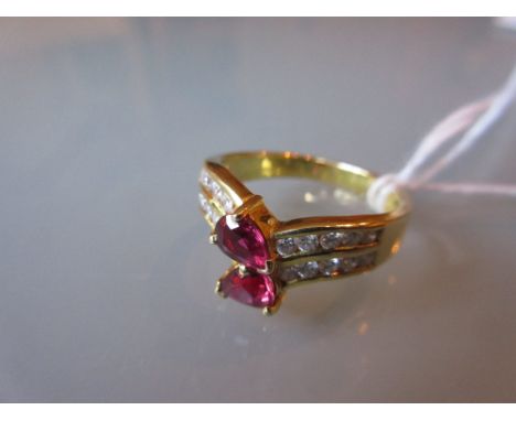 18ct Yellow gold ruby and diamond set dress ring