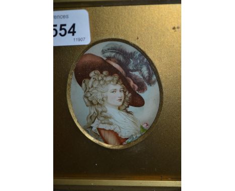 Pair of framed miniature portrait prints of 18th Century ladies