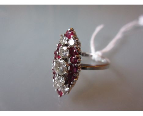 18ct Gold ruby and brilliant cut diamond marquise ring