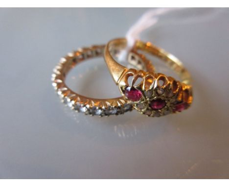 18ct Yellow gold diamond and ruby ring together with a 9ct gold Spinel eternity ring