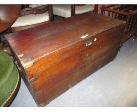 19th Century camphor wood trunk with hinged cover and side carrying handles (for restoration)