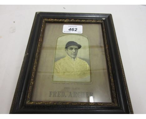 Small framed silkwork Stevengraph portrait of the Late Fred Archer