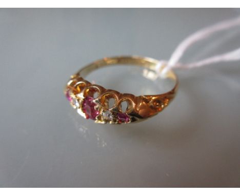 18ct Gold ruby and diamond set ring