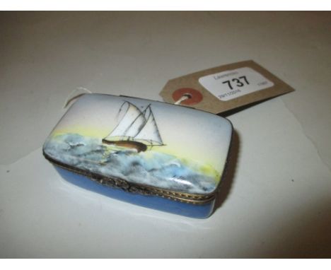 Limoges trinket box, the hinged cover painted with a sailing ship