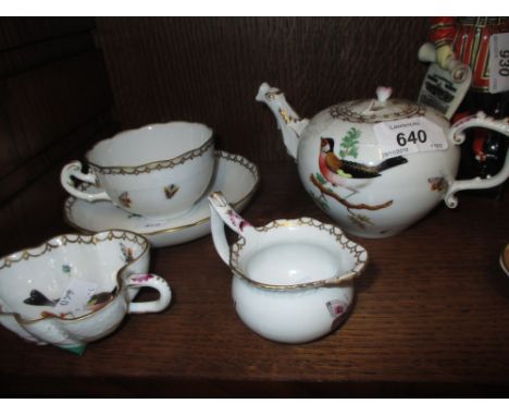 19th Century Herend five piece cabaret set comprising: teapot, cream jug, lozenge shaped dish, cup and saucer decorated with 
